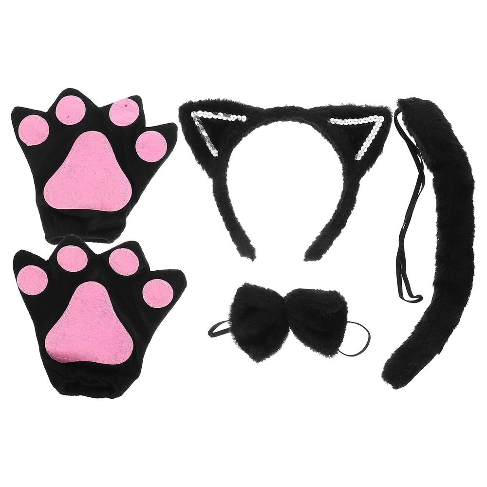 4573 4pcs Cat Costume Set: Halloween Kitty Ears Headband Tail